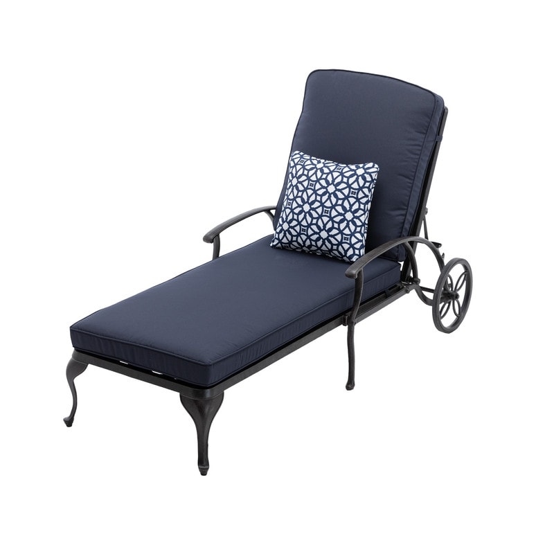 Chaise Lounge Outdoor Chair with Navy Blue Cushions Aluminum Pool