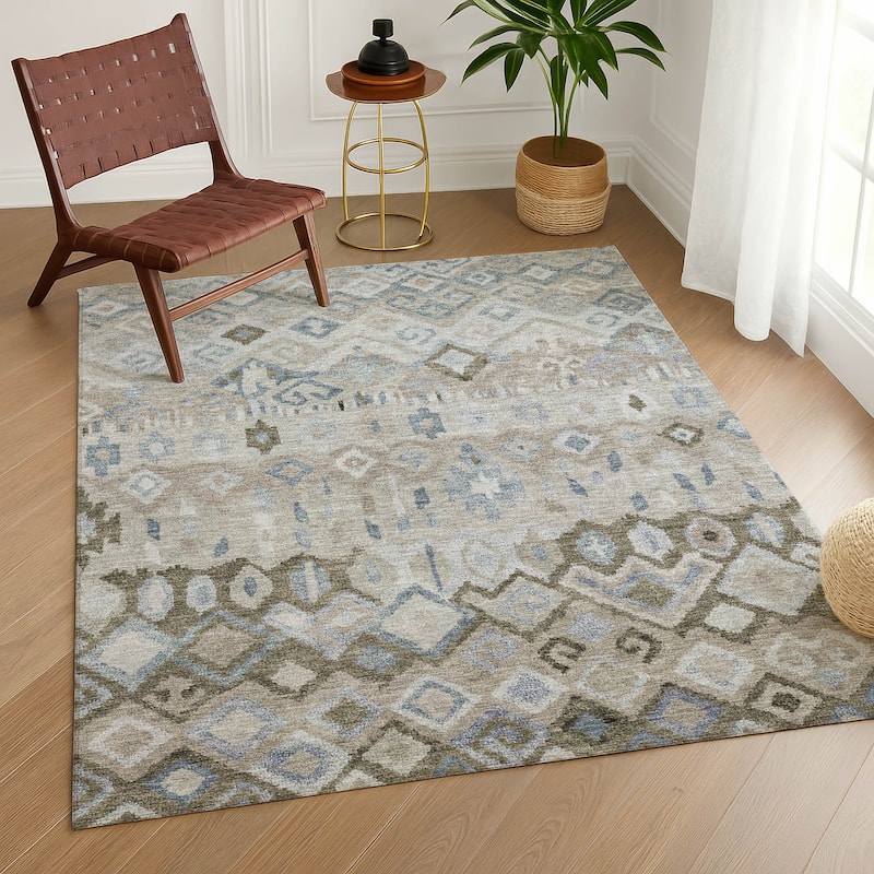 Machine Washable Indoor/ Outdoor Boho Moroccan Chantille Rug