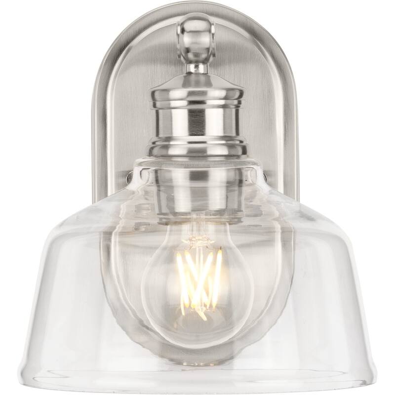 Singleton Collection 1-Light 7.62 in. Brushed Nickel Vanity Light with Clear Glass Shade - Small