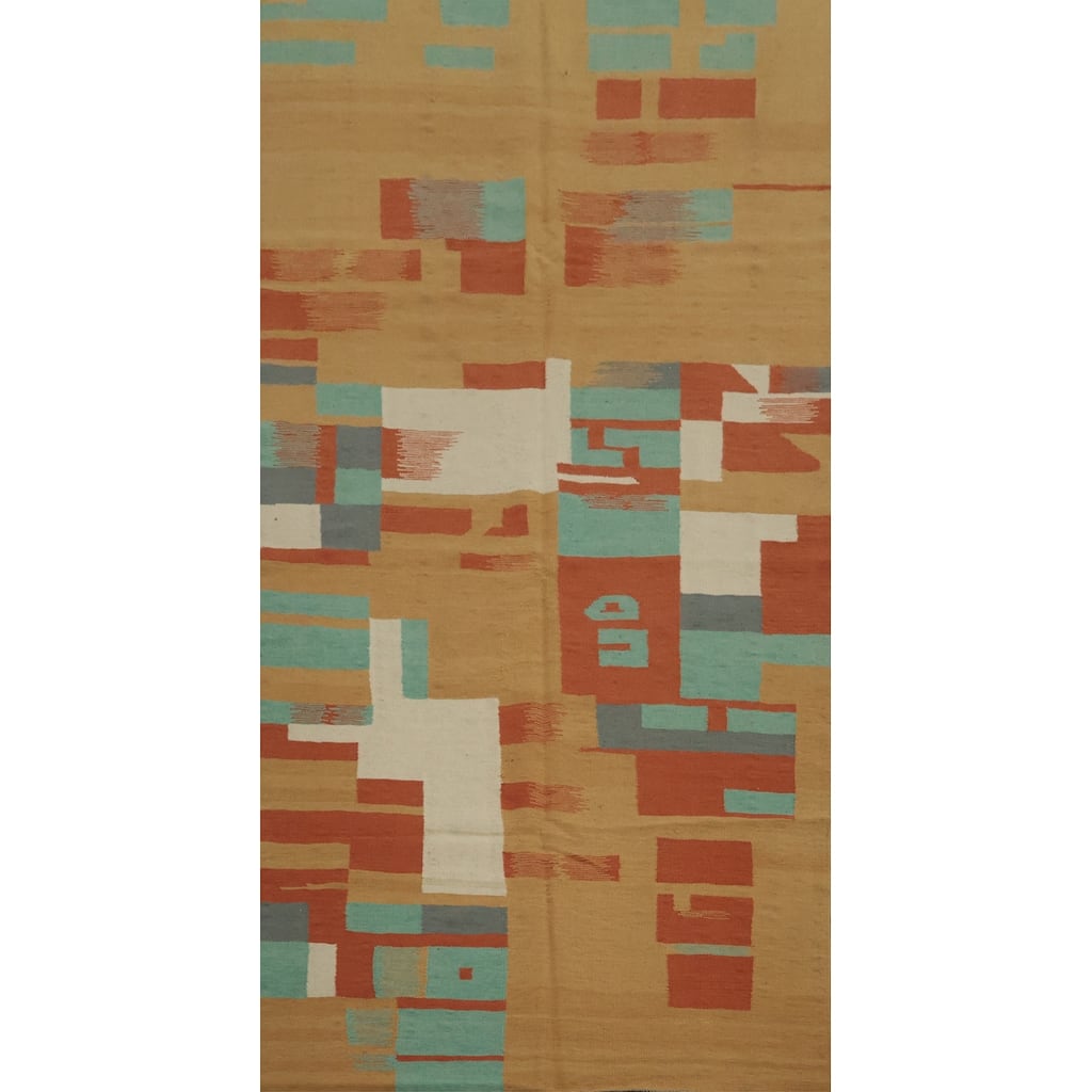 Hand Woven Oriental 100% Wool Carpet Southwestern Modern Multi-Colored Kilim Area Rug - 9' 10'' X 4' 10''