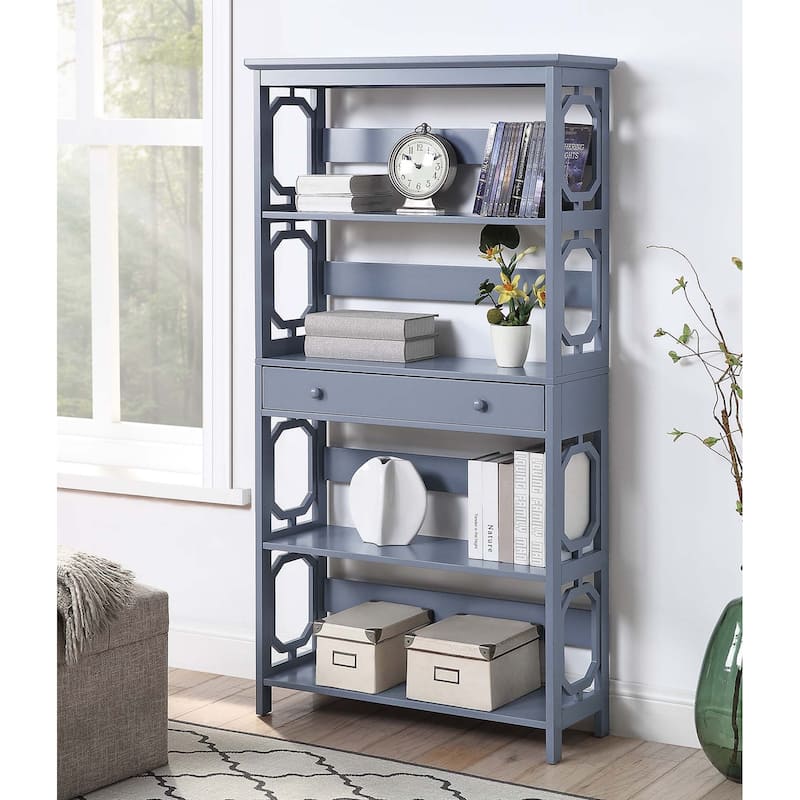 Convenience Concepts Omega 5 Tier Bookcase with Drawer - Grey