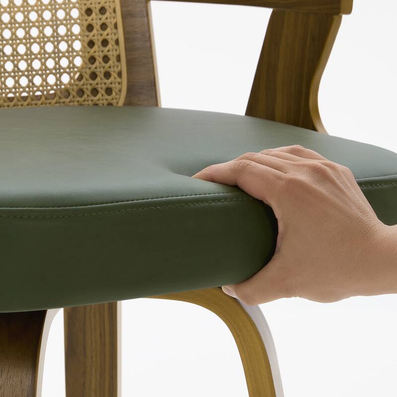 Upholstered Swivel Barstool with Arms and Bentwood Legs - 40.8"H x 18.9"W x 19.5"D/19.3"D