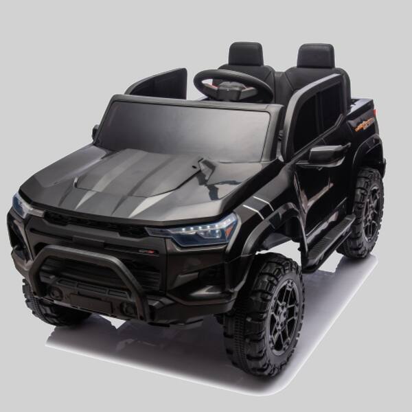 slide 1 of 1, 24V Kids Ride-On Pickup with 4WD, Remote Control, Two Safety Belts, Bluetooth, USB, Speed 2.49-3.73 MPH for Children 3+ Black