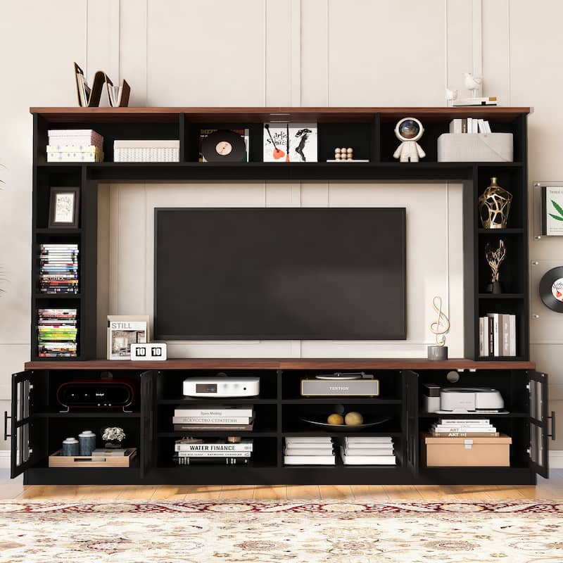 95.5" Media Wall Unit with 6 Display Shelves and 2 Cabinets