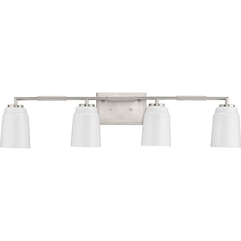 Spenser Collection Four-Light Brushed Nickel Industrial Vanity Light - 32.87 in x 5.5 in x 7.62 in - 32.87 in x 5.5 in x 7.62 in