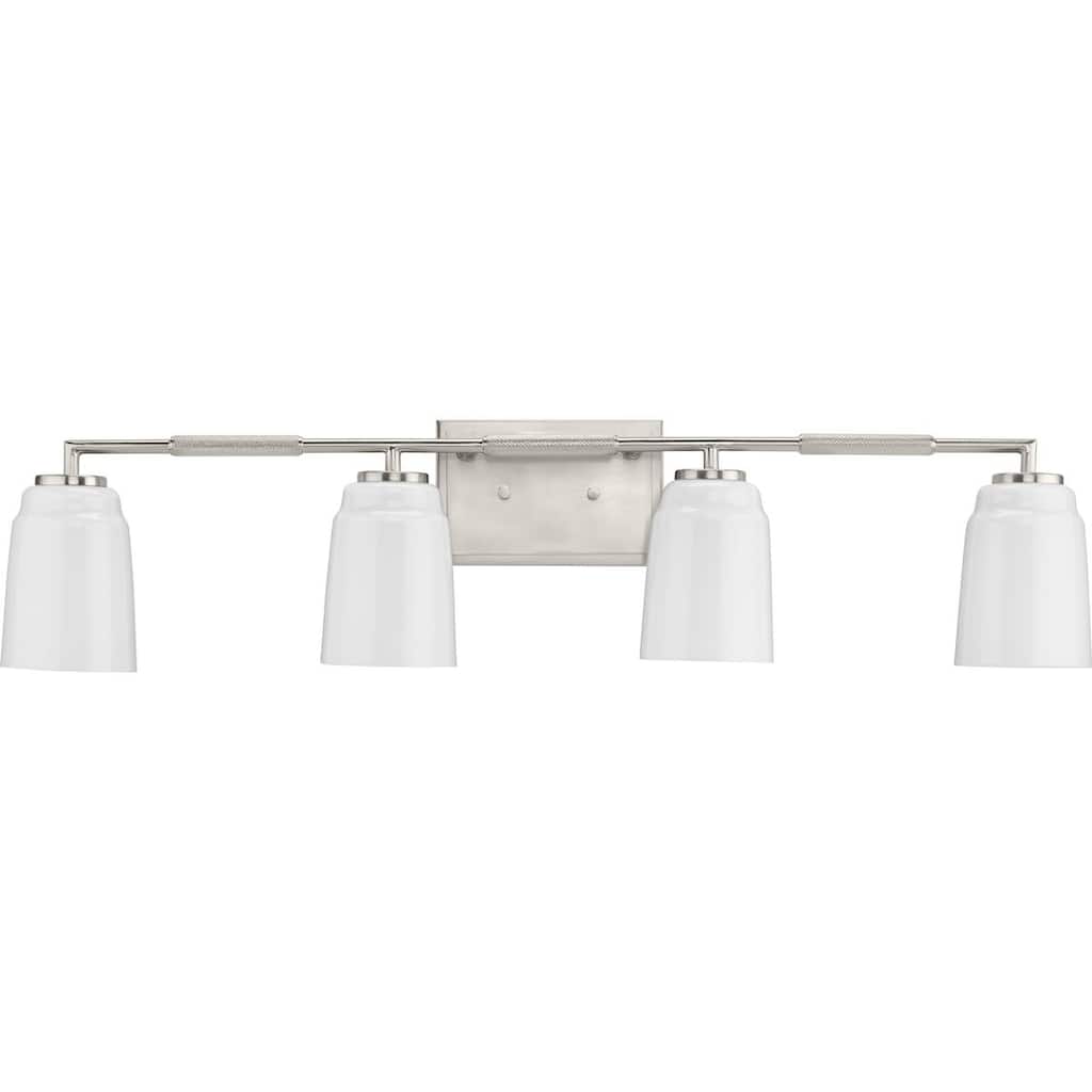 Spenser Collection Four-Light Brushed Nickel Industrial Vanity Light - 32.87 in x 5.5 in x 7.62 in
