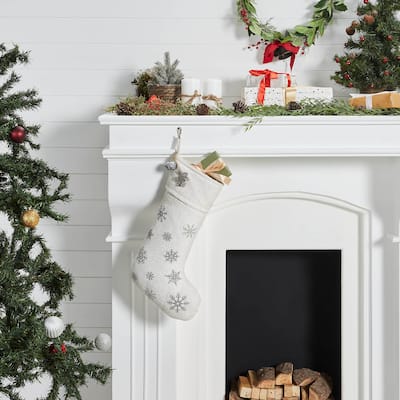 Yuletide Burlap Antique White Snowflake Stocking 12x20