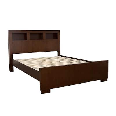 Queen Size Wood Bookcase Bed with Storage Headboard and No Box Spring Required