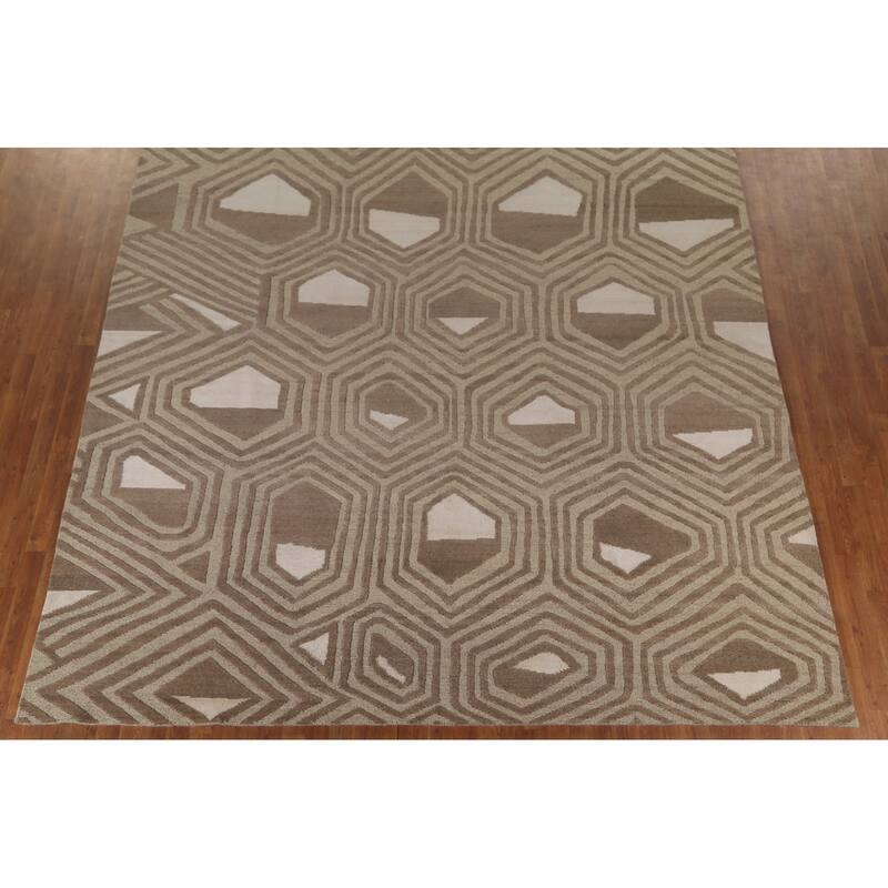 Large Abstract Modern Rug Handmade Wool Carpet - 9'11"x 13'9"