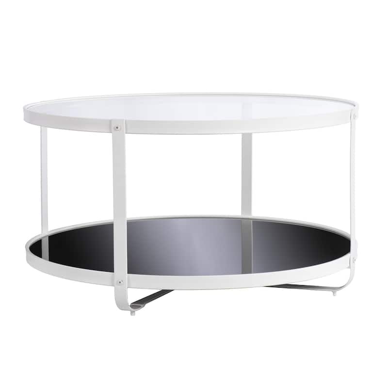 32" White Glass And Metal Two Tier Round Coffee Table - 32”L x 32”W x 18”H