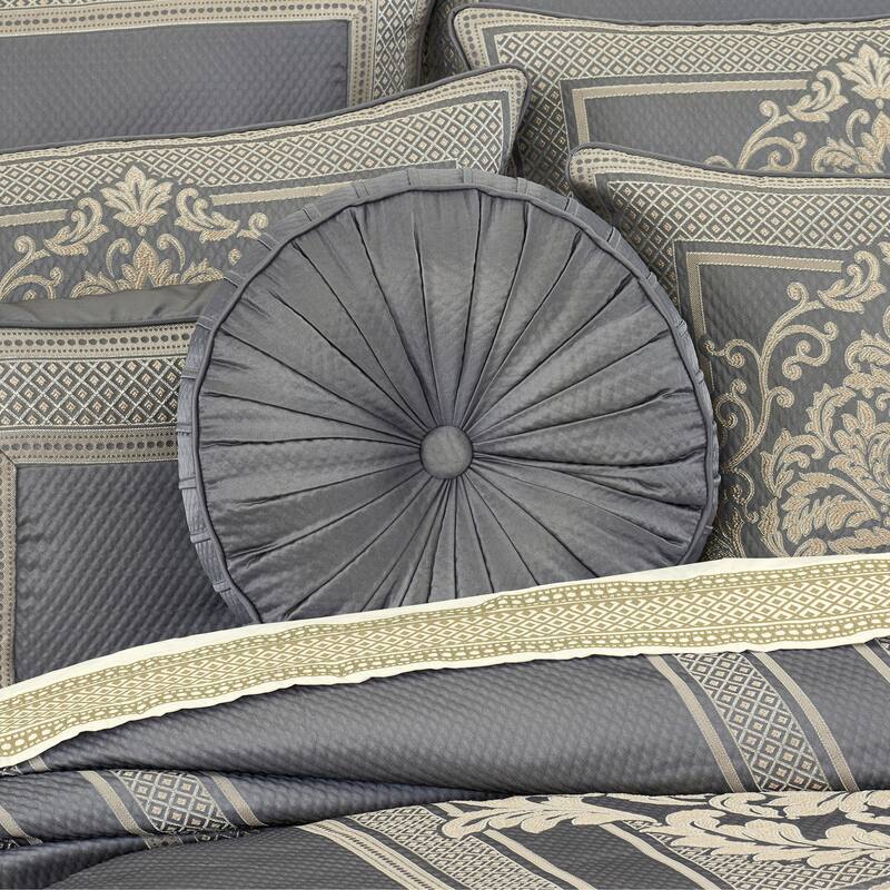 J. Queen New York Excelsior Tufted Round Decorative Throw Pillow - Accent - Polyester - French Blue