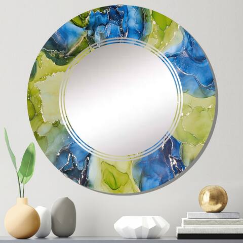 Designart 'Blue And Green Luxury Abstract Fluid Art' Printed Modern Wall Mirror