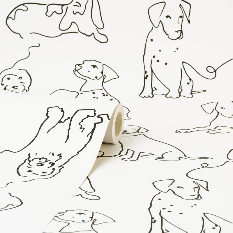 Fine Decor Ansel Black Dog Sketches Wallpaper