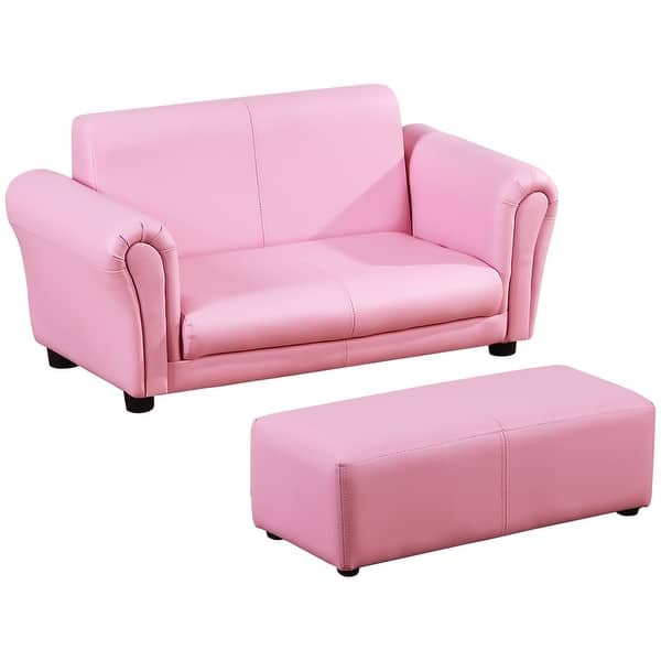 slide 2 of 18, Qaba Kids Sofa Set with Footstool for Toddlers and Babies Pink