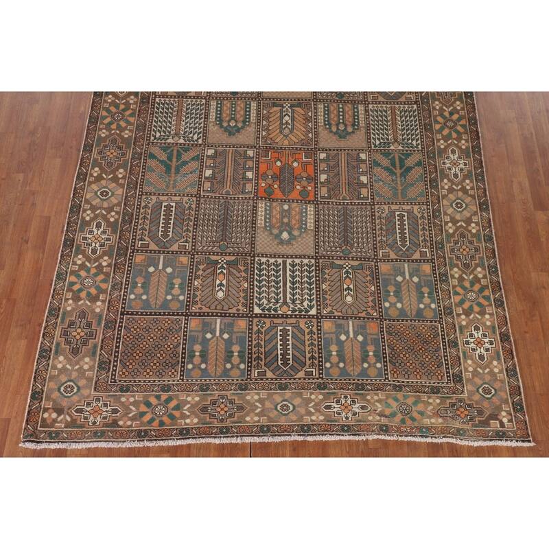 Garden Design Brown Bakhtiari Persian Vintage Rug Handmade Wool Carpet - 6'11"x 10'2"