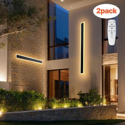 2 Pieces 39.4in LED Wall Sconce IP65 Waterproof Adjustable Color Temp for Patio and Garden - 39.4 x 3.1 x 2.0 in