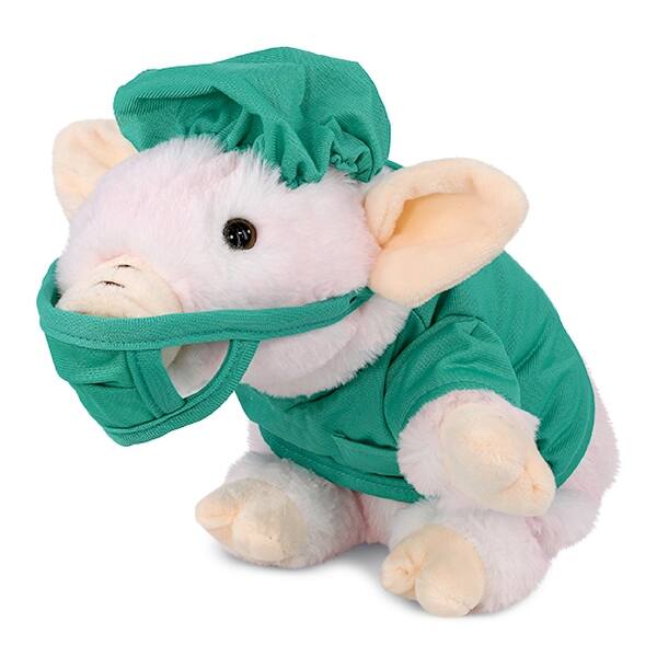 slide 2 of 6, DolliBu Squat Piggy Doctor Plush Toy with Scrub Uniform and Cap Outfit - 7 inches