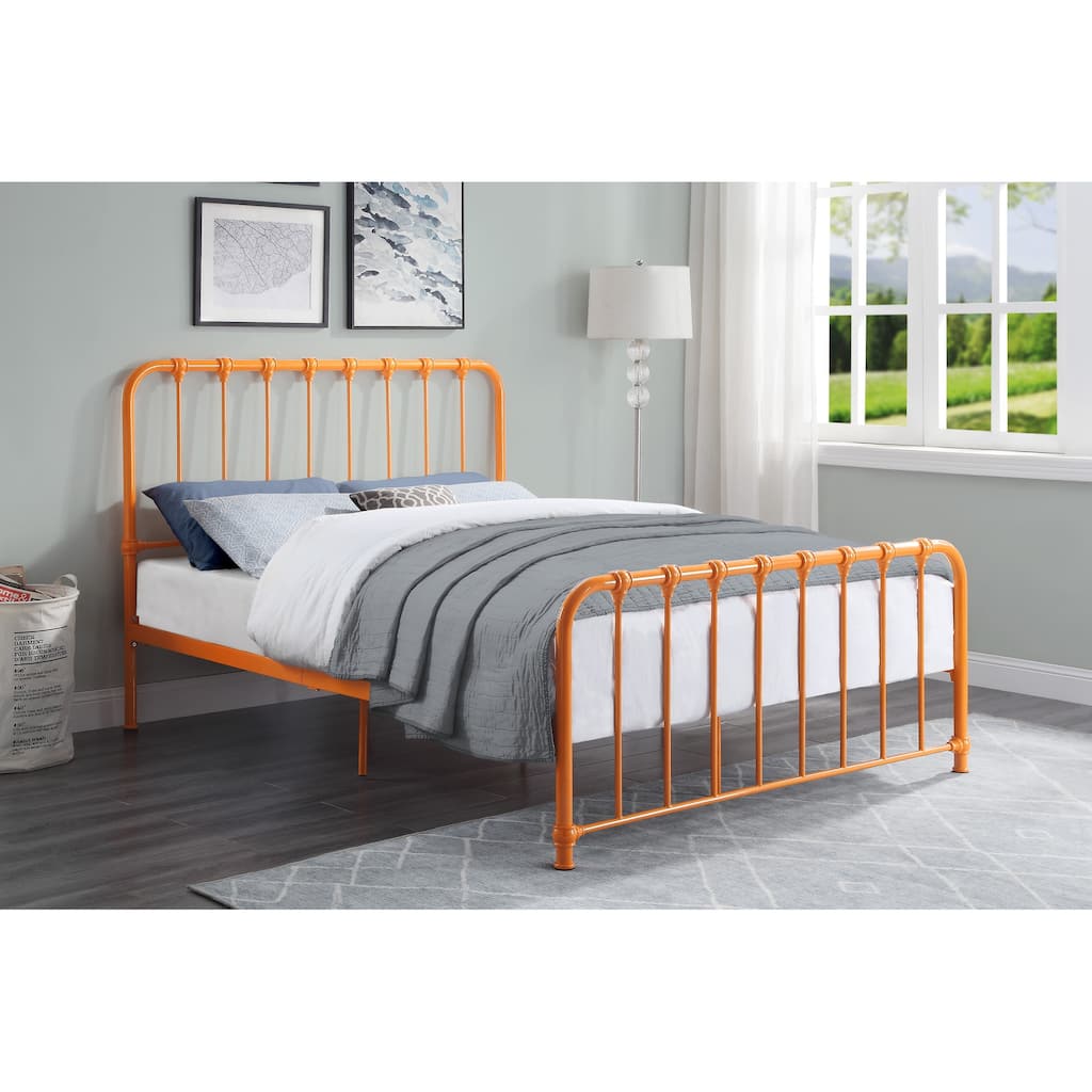 Metal Bed Orange Finish Queen Platform Bed 1pc