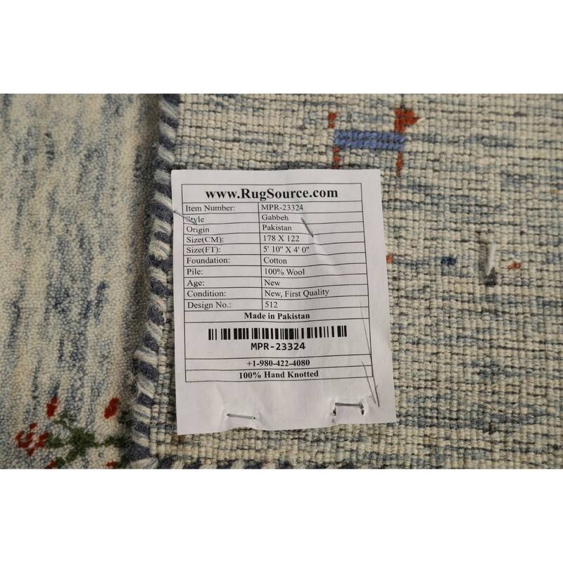 Tribal Ivory Gabbeh Oriental Area Rug Hand-Knotted Wool Carpet - 4'0" x 5'10"