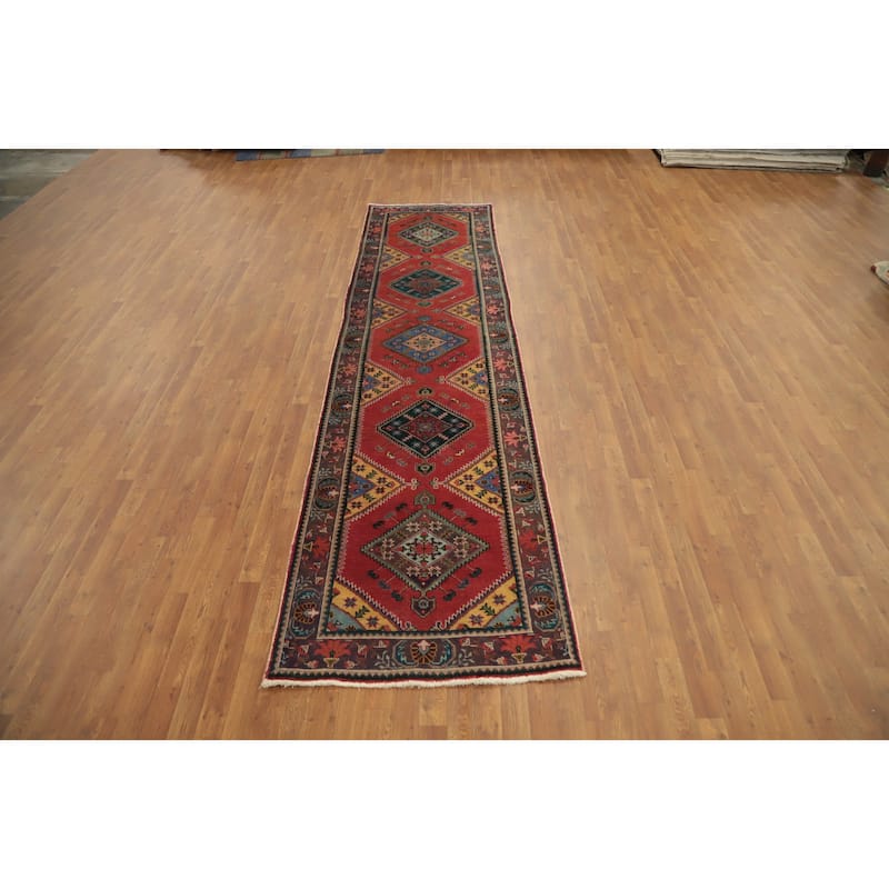 Hand Knotted Oriental 100% Wool Carpet Traditional Geometric Coral Tabriz Runner Rug - 12' 5'' X 3' 3''