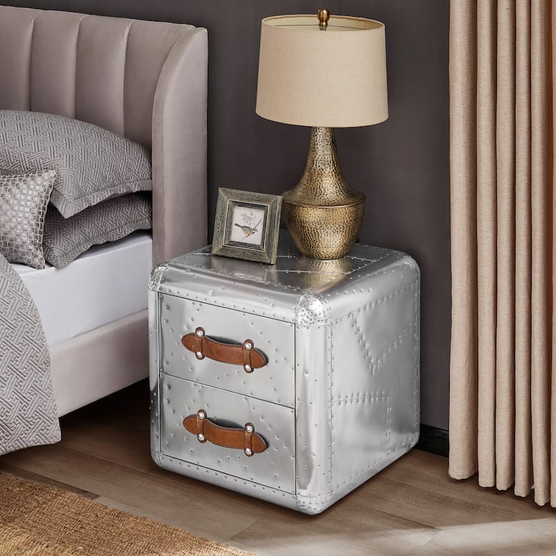 Art Leon Industrial Aluminum Nightstand with Drawers - Silver