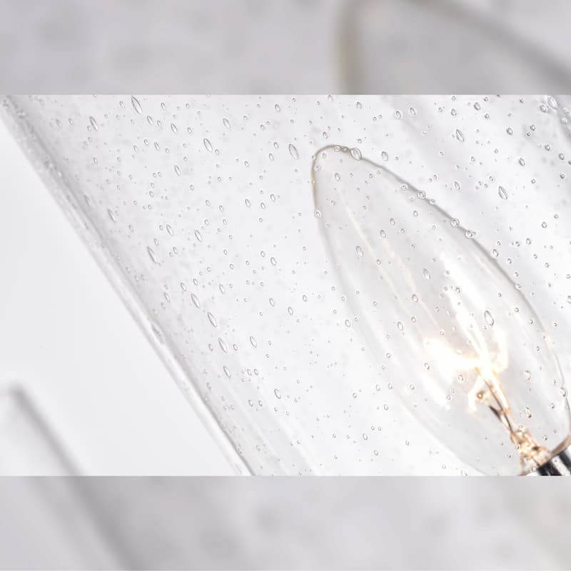 Wood and Metal 6-light Linear Chandelier with Seeded Glass Shades Nickel / Driftwood