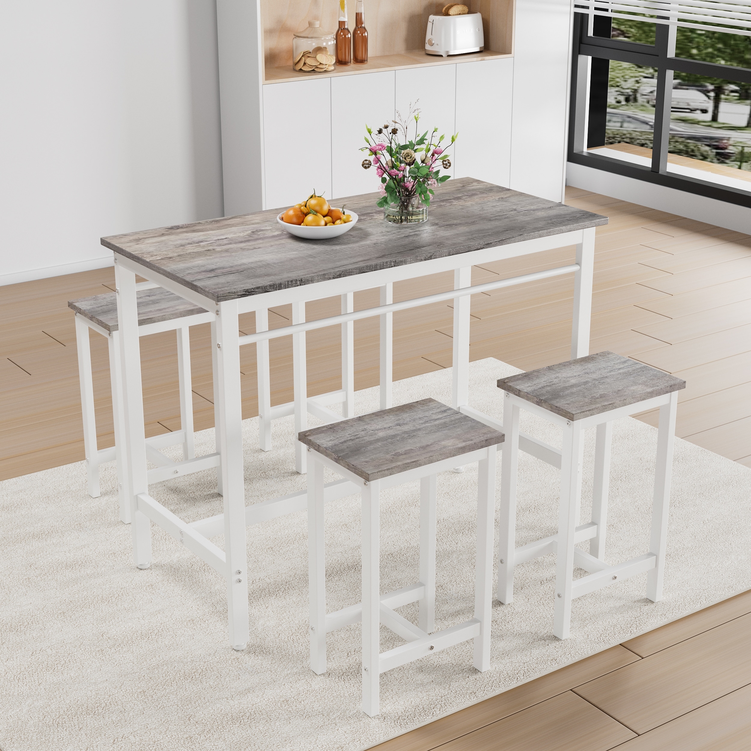 5-Piece Modern Kitchen Table with Four Bar Stools Bar Table Set 5Pc