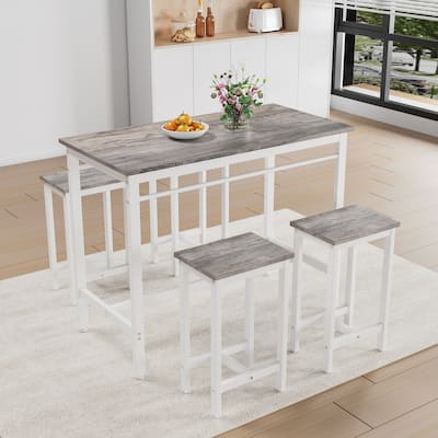 5-piece modern kitchen table with four bar stools Bar table set 5PC,metal frame and MDF, white oak,47.5''L x 23.7''W x 35.5''H