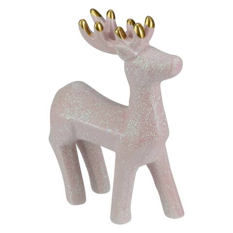 6" Glittery Pink Ceramic Reindeer Christmas Figure