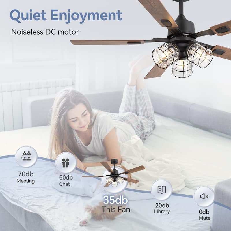 52" Industrial Reversible 5-Blade Glass Shade Ceiling Fan with Light and Remote