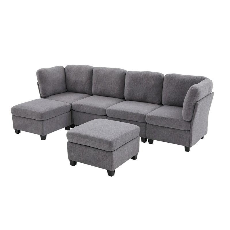 HOMEFUN 6-Seat Polyester Upholstered U-Shaped Modular Storage Sleeper Sectional Sofa with Storage Ottoman