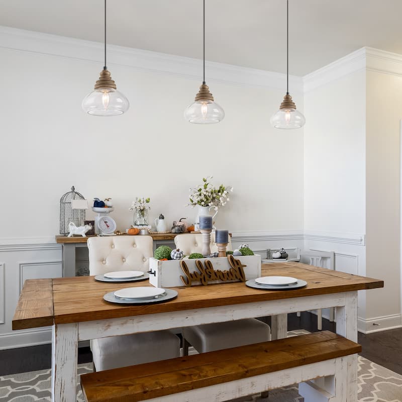 The Gray Barn Farmhouse 1-Light Wood Pendant Lights with Pumpkin Glass Shade - 7.5'' L x 7.5'' W x 7.5'' H