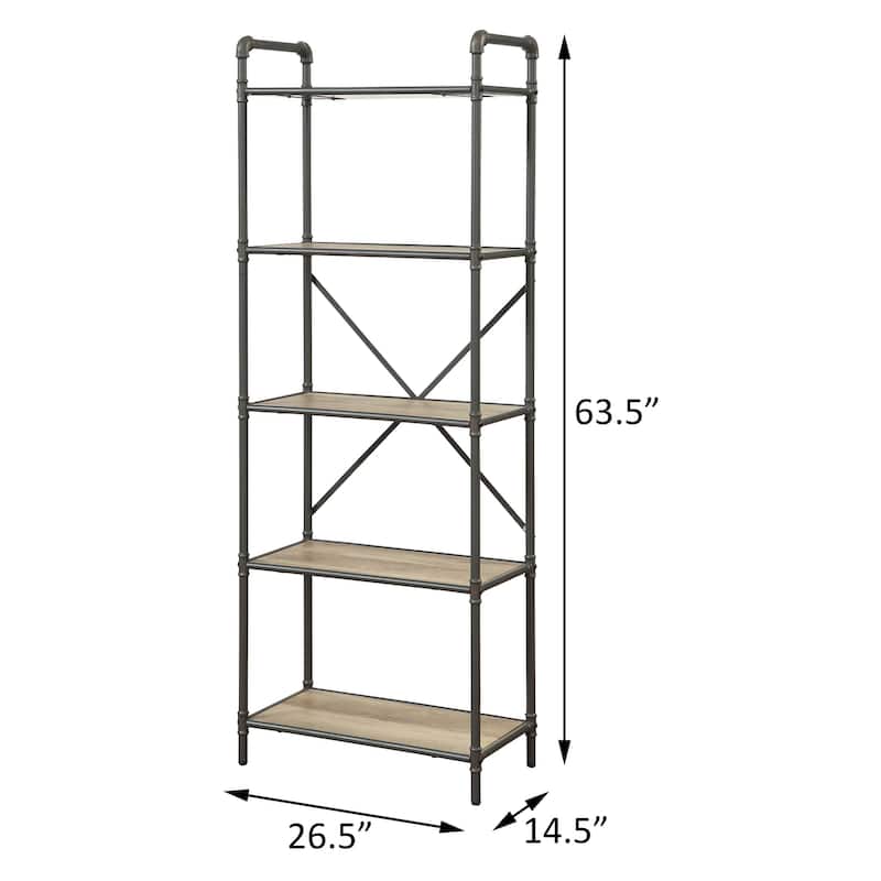 Vendone Antique Oak and Sandy Grey 5-tier Bookcase