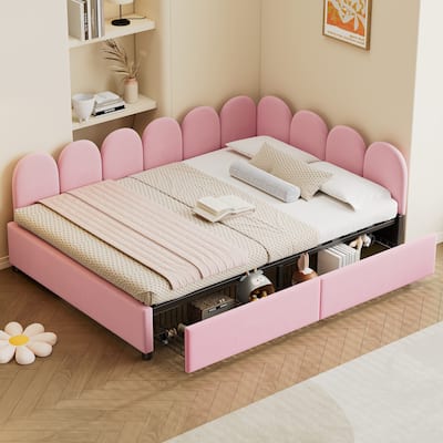 Full Size Upholstered Daybed with 2 Drawers