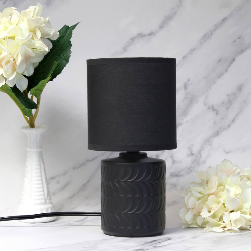 Floral Textured Ceramic Table Lamp with Drum Shade - 10" - Black
