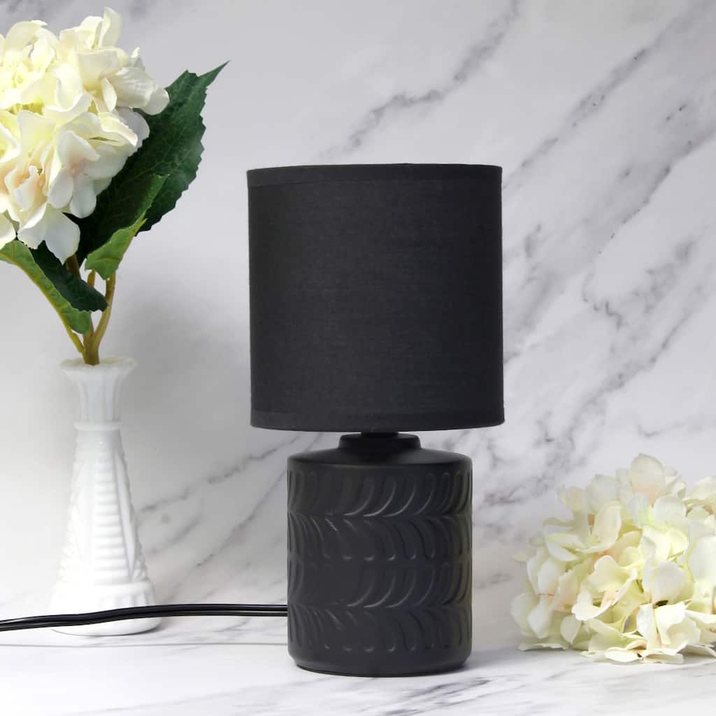 Floral Textured Ceramic Table Lamp with Drum Shade - 10" - Black