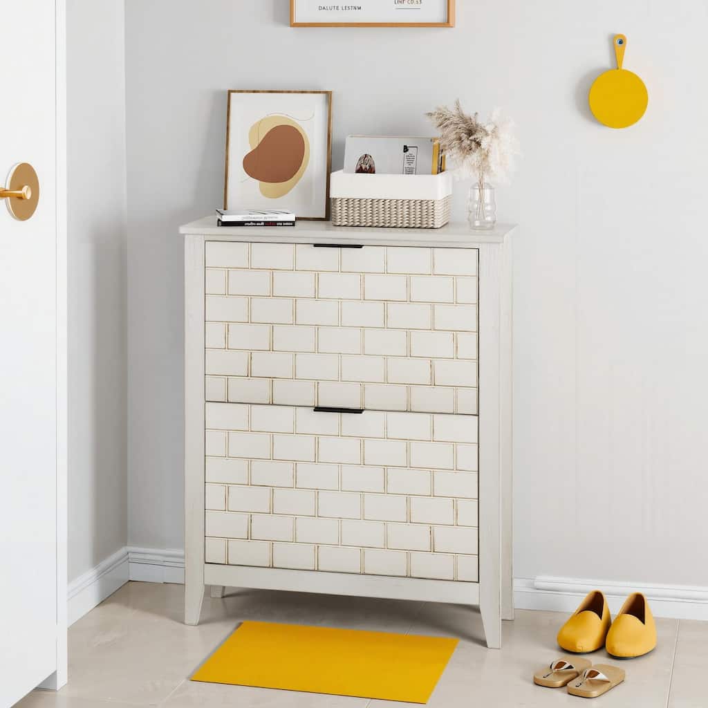 Mid-Century Entryway Shoe Storage - 2 Flip-Top Bins