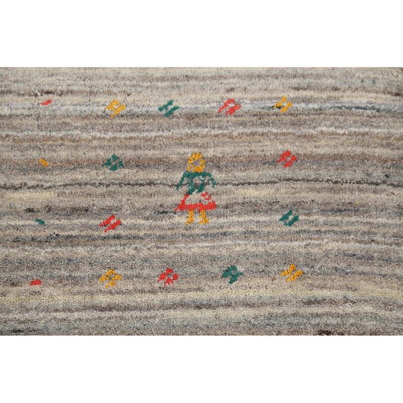 Striped Gabbeh Square Area Rug Hand-Knotted Wool Carpet - 7'10"x 7'11"