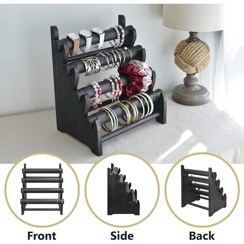 Antique Wooden 4 Tier Jewelry Bracelet Display Stand - S