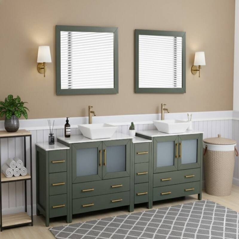 Vanity Art 96" Double Sink Bathroom Vanity Set with Engineered Marble Top and Free Mirror