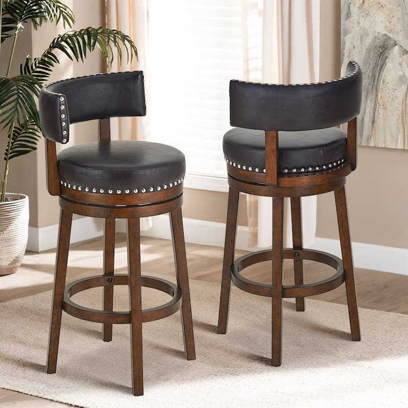 Modern Velvet Swivel Bar Stool - 25" or 30" Counter Height with Adjustable Footrest & Walnut Base, for Kitchen Islands