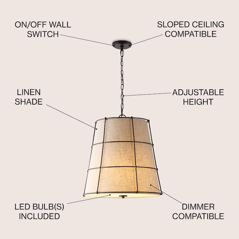 Chadwick 19" 3-Light Rustic Farmhouse Iron LED Pendant, Oil Rubbed Bronze by JONATHAN Y - 3 Light