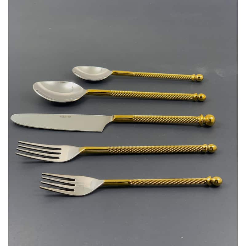 Vibhsa Designer Golden Flatware Set of 20 PC (Stainless Steel, Glossy)