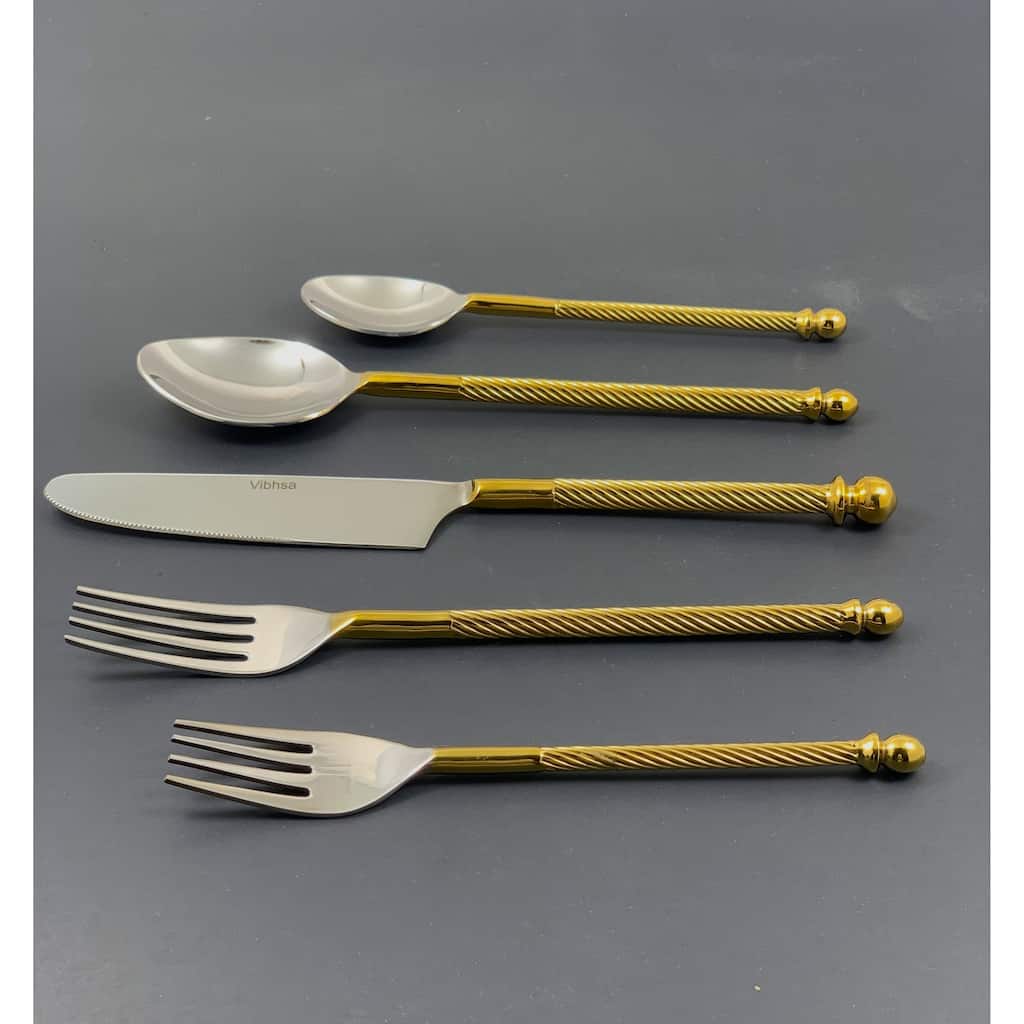 Vibhsa Designer Golden Flatware Set of 20 PC (Stainless Steel, Glossy)