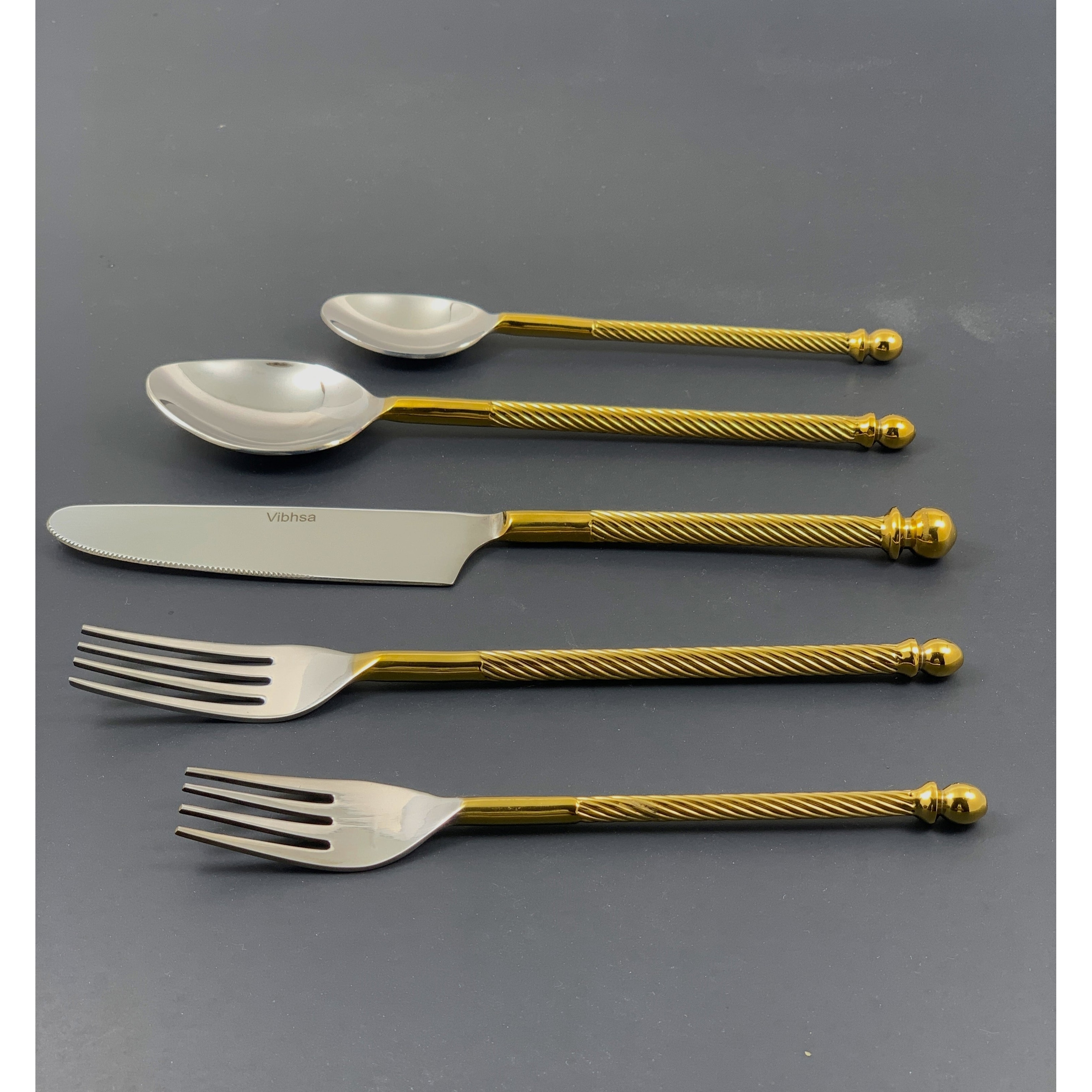 Vibhsa Handmade Swirl Handle Gold Stainless Steel Flatware Set, 20-Piece, Service for 4
