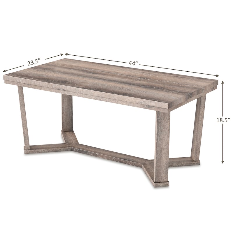 Grey Rubber Wood Coffee Table with Rustic Farmhouse Design - 44" x 23.5" x 18.5"