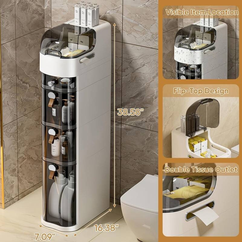 Waterproof Narrow Storage Cabinet with Drawers for Small Spaces - 4 Drawers