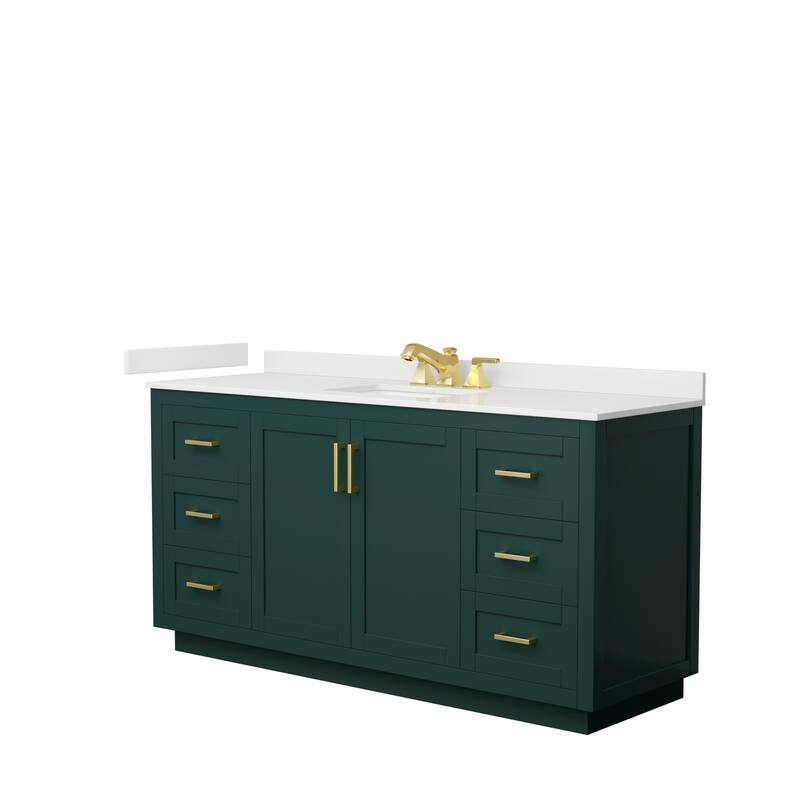 Miranda 66-inch Single Vanity, Quartz Top - Green, Gold Trim, White Quartz Top