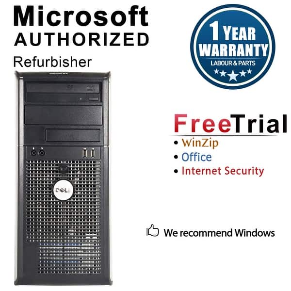 Dell Optiplex 745 Computer Tower Intel Core 2 Duo E6300 1 86g 4gb Ddr2 1tb Windows 10 Pro 1 Year Warranty Refurbished Silver Overstock