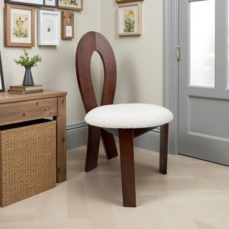 Dining Chairs Set of 2, Key-design Home Chairs, Pure White Teddy Velvet Solid Wooden Dining Chairs with Ribbon-Cross Backrest